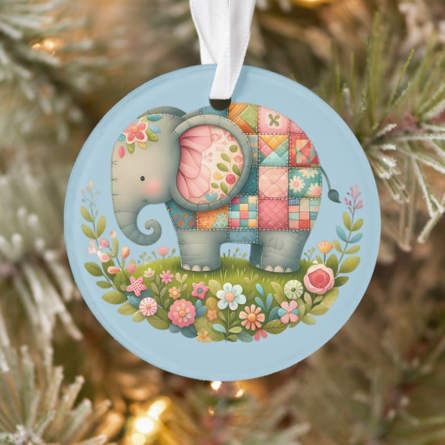 Adorno Patchwork Elephant Floral Meadow Charm (Árbol)