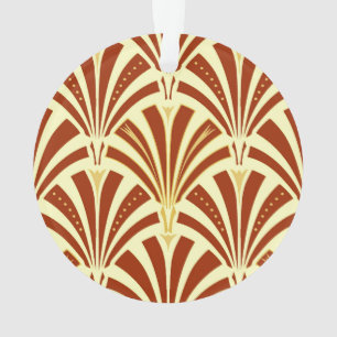 Adorno patrón de abanico Art Deco - cobre sobre amarillo
