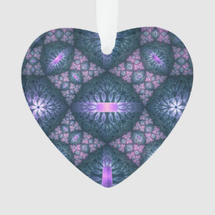 Adorno Patrón de arte fractal 3D corazón turquesa púrpura