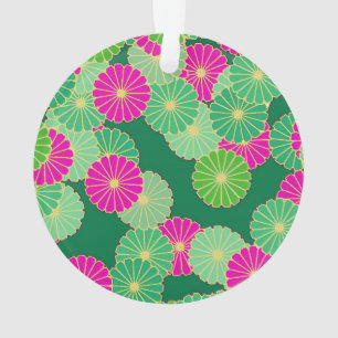 Adorno Patrón de flores Art Deco - tonos de verde, fucsia