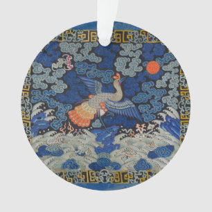 Adorno Patrón de grulla china vintage: azul imperial