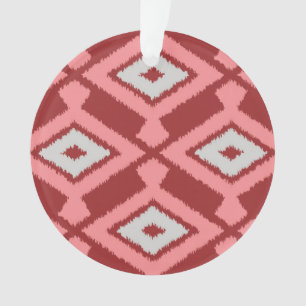 Adorno Patrón de Ikat - Borgoña, gris y coral