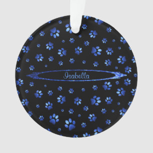 Adorno Patrón de la garra de perro purpurina azul Monogra