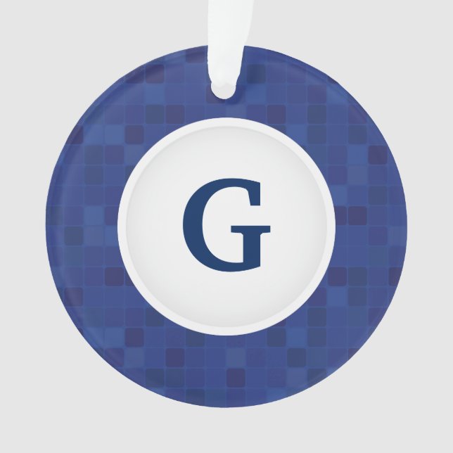 Adorno Patrón de píxeles de mosaico azul monograma person (Anverso)