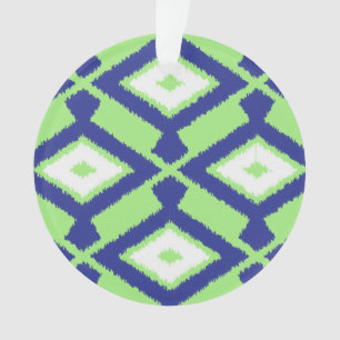 Adorno Patrón Ikat - Verde, Azul índigo y Blanco