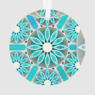Adorno Patrón Mandala, turquesa, gris plateado y blanco