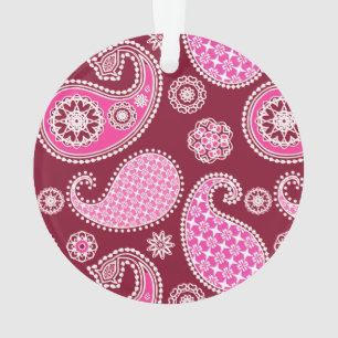 Adorno Patrón paisley, borgoña, rosa y blanco