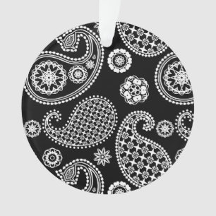 Adorno Patrón paisley, negro y blanco