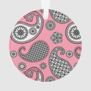 Adorno Patrón paisley, tonos grises sobre rosa