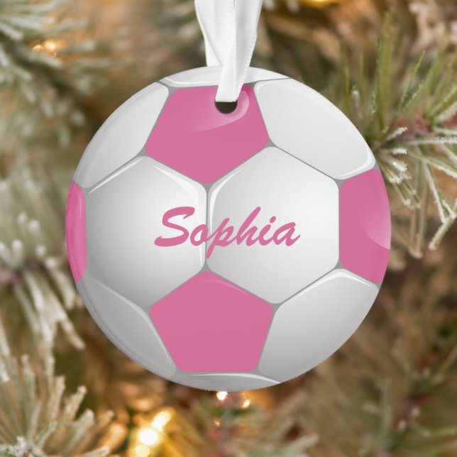 Adorno Pelota de fútbol de personalizable rosa y blanca (Árbol)