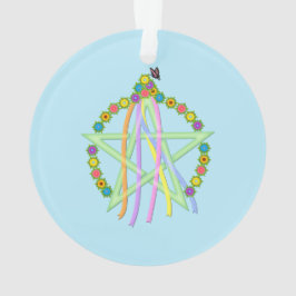 Adorno Pentagrama de Beltane con cintas y flores pasteles