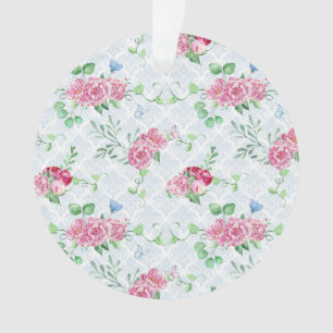 Adorno peonía acuática, acuarela de mariposa