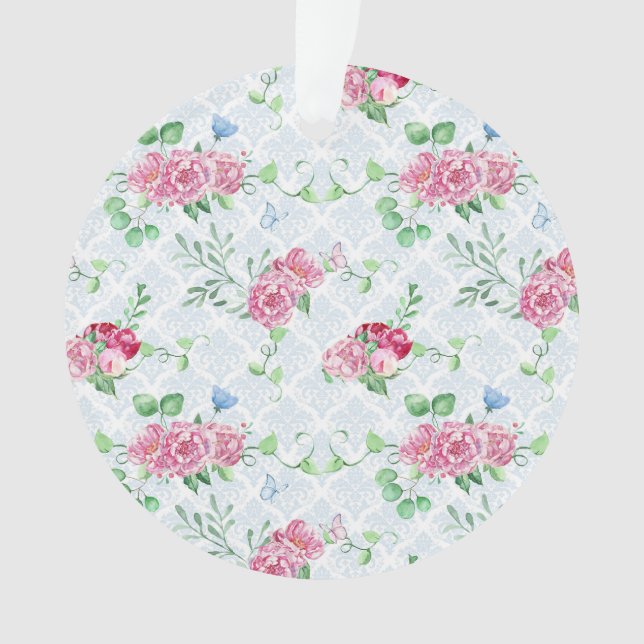 Adorno peonía acuática, acuarela de mariposa (Anverso)