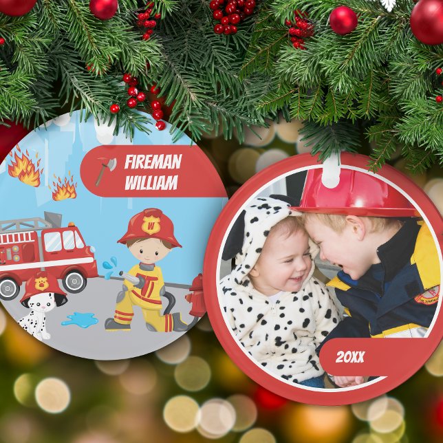 Adorno Pequeño Personalizado Fireman con Navidades de fot (Subido por el creador)