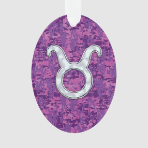 Adorno Perla Como Taurus Zodiac Rótulo Fuchsia Camo Digit