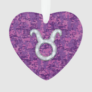 Adorno Perla Como Taurus Zodiac Rótulo Fuchsia Camo Digit