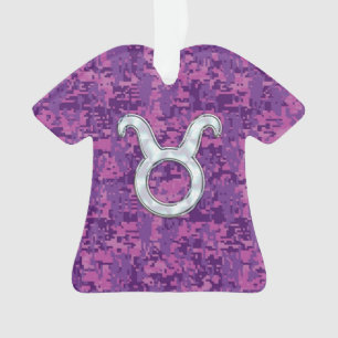Adorno Perla Como Taurus Zodiac Rótulo Fuchsia Camo Digit