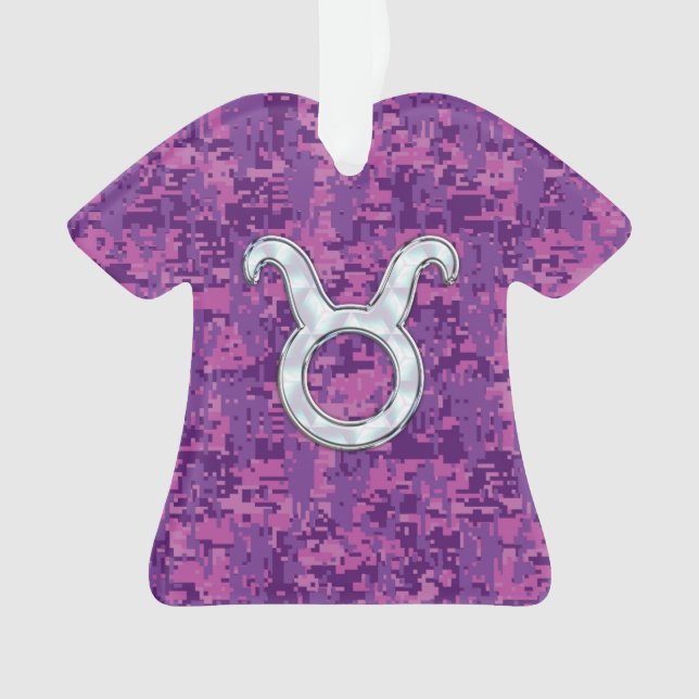 Adorno Perla Como Taurus Zodiac Rótulo Fuchsia Camo Digit (Anverso)
