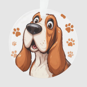 Adorno Perro Basset Alegre con Huellas de Pata Naranjas