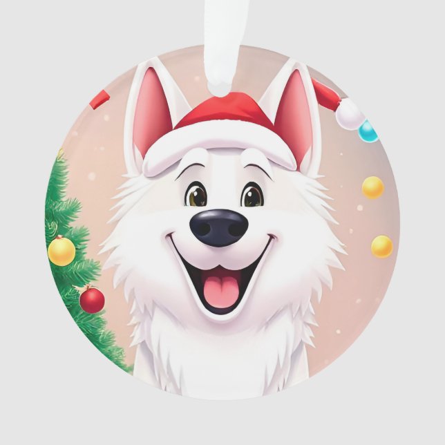 Adorno Perro blanco con gorro de Santa (Anverso)