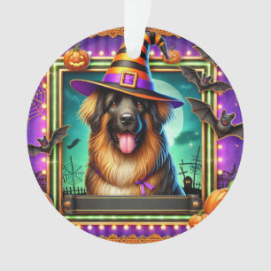Adorno Perro de Halloween con sombrero de bruja