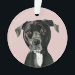 Adorno Perro lindo del pitbull<br><div class="desc">Ésta es una pintura de la acuarela de un perro negro del pitbull que esté mirando maneras laterales y parece ser profunda en pensamiento. Ella tiene piel blanca en su pecho.</div>