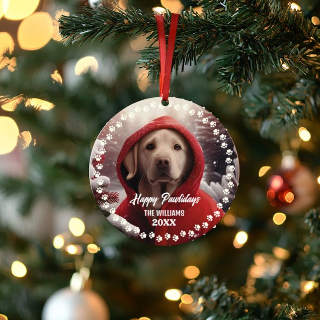Adorno Perro Navidad lindo feliz feriado doble cara foto (Cute pet dog golden retriever first chirstmas photo ornament)