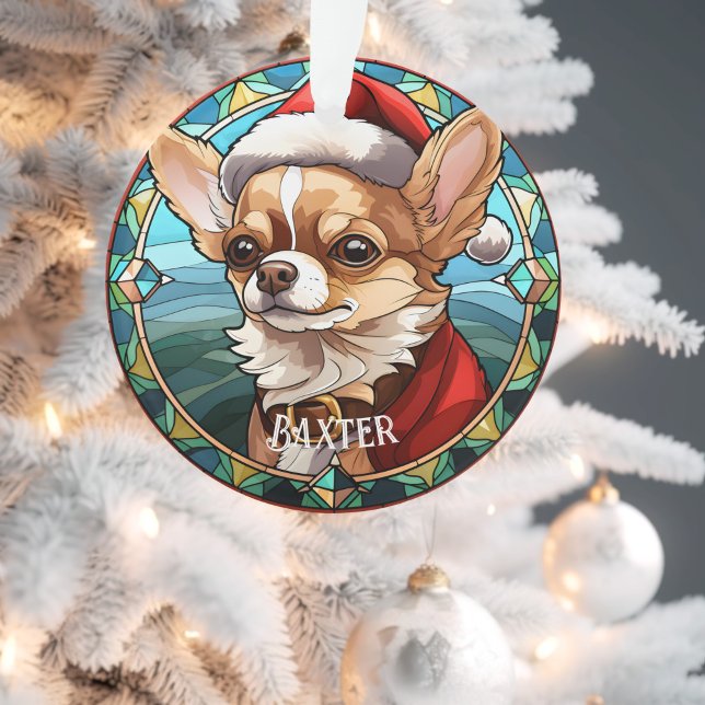 Adorno Perro personalizado de vidrio manchado (Custom Chihuahua Christmas Ornament 
)