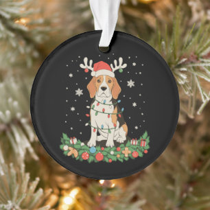 Adorno Perro Pointer Inglés Sombrero Reno Luces de Navida