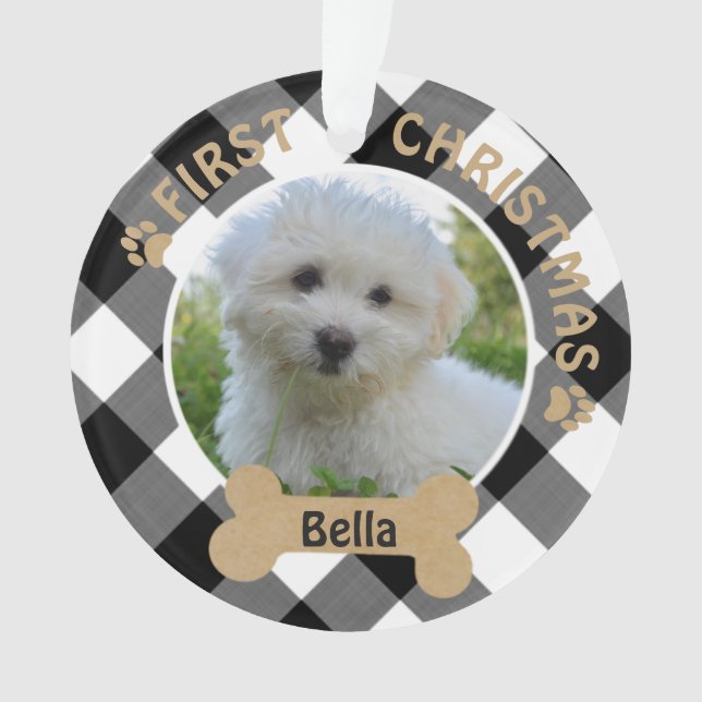 Adorno Perro primero NAVIDAD Negro Búfalo blanco tostado (Anverso)