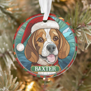 Adorno Personalizable Sned Glass Beagle Round Christma