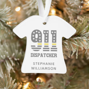 Adorno Personalizado 911 Dispatcher USA Flag Thin Yellow