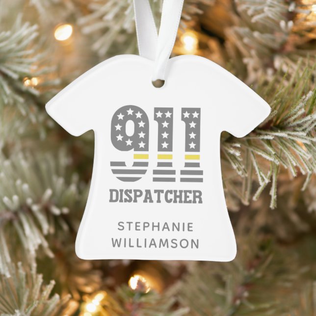 Adorno Personalizado 911 Dispatcher USA Flag Thin Yellow  (Árbol)