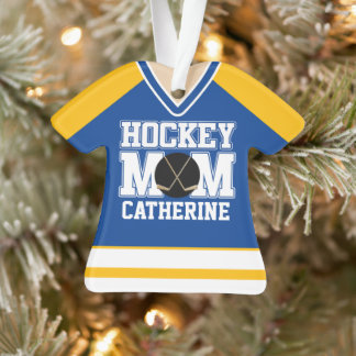 Adorno Personalizado azul/amarillo Hockey Mom Jersey