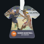 Adorno Personalizado Baloncesto Fotos Jugador Equipo Nomb<br><div class="desc">Muestra el orgullo de tu equipo con este impresionante diseño de fotos de baloncesto - simplemente sube tus fotos y agrega tu texto personalizado para crear un regalo único. Perfecto para el equipo de final de temporada o el regalo del entrenador. Cambie el color del fondo o del texto para...</div>
