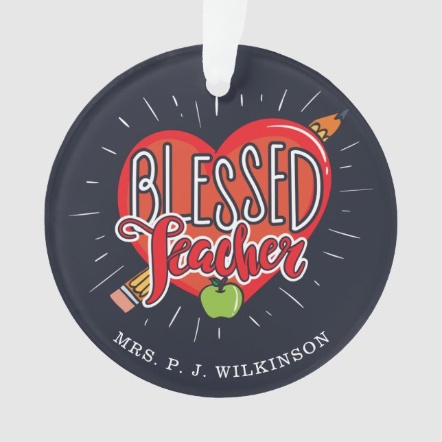 Adorno Personalizado de Apple con lápiz cardíaco de profe (Anverso)