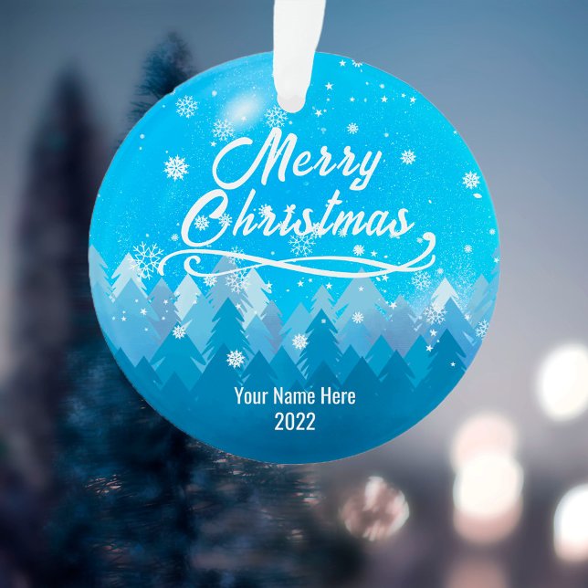 Adorno personalizado de dos lados, Nieve azul y Feliz Nav (Subido por el creador)