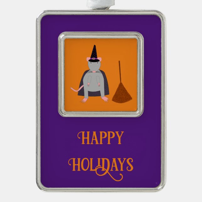 Adorno Personalizado de Halloween Witch Rat and Broom (Anverso)