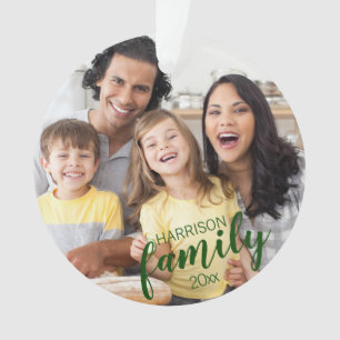 Adorno Personalizado FAMILY Green Script 2 Photo Keepsake