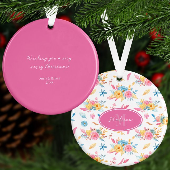 Adorno Personalizado floral rosa bonito saluda árbol de N (Subido por el creador)