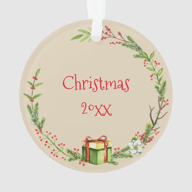 Adorno Personalizado Keepsake Navidades Wreath con un año (Reverso)