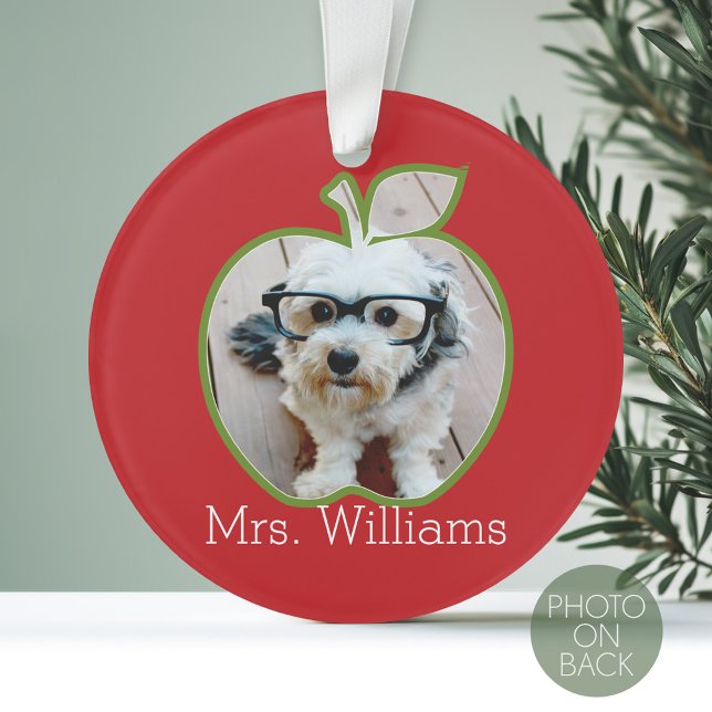 Adorno Personalizado maestro Apple con foto vertical (Personalized Wedding Anniversary Photo Ornament)