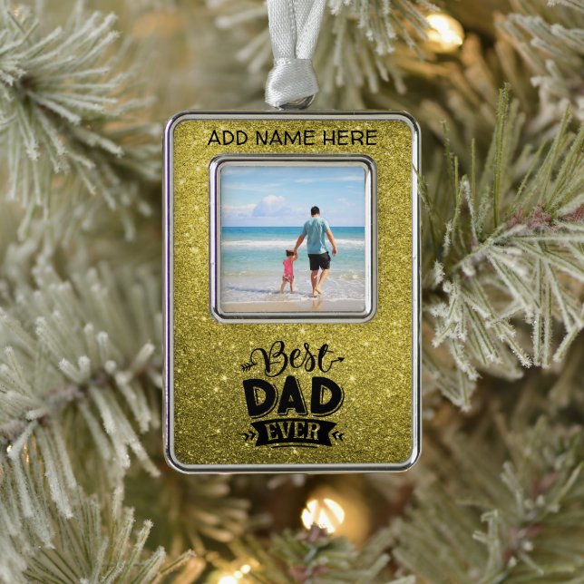 Adorno Personalizado Mejor Purpurina de Oro de Papá Nunca (Árbol)
