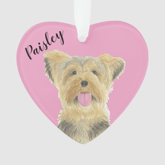 Adorno Personalizado Pink Heart Yorkie Yorkshire Terrier (Anverso)