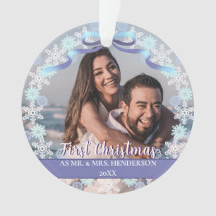 Adorno Personalizado Primer Navidad casado Snowflakes Rib