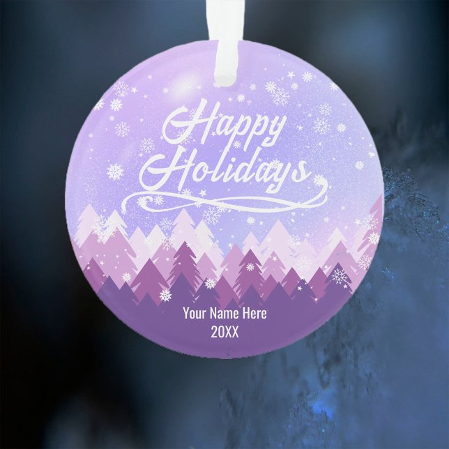 Adorno Personalizado Purple Peaceful Snow Forest Feliz Na (Subido por el creador)