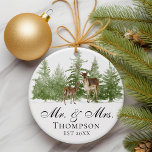 Adorno Personalizado Sr. y Sra. Husband y Personalizado d<br><div class="desc">Celebra el viaje de una pareja recién casada con nuestro Sr. y la Sra. Husband y nuestra Personalizado de Esposa Ornament. Este adorno personalizado sirve como un querido aguijón, conmemorando su primera Navidad juntos como marido y mujer. Adornado con un encantador ciervo, bosque y un diseño inspirado en la naturaleza,...</div>