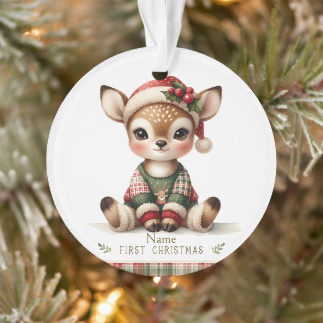 Adorno Personalized Baby Deer in Plaid Sweater (Árbol)