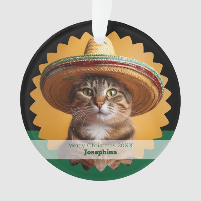 Adorno Personalized Merry Christmas Cat  (Anverso)