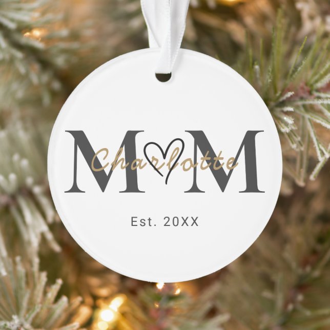 Adorno Personalized Mom Name Est Year Christmas Ornament (Árbol)